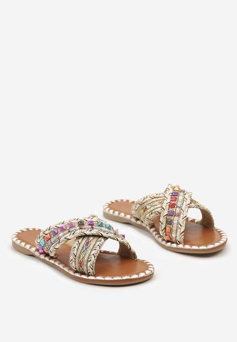 Beżowe Klapki z Plecionego Materiau Asellesa