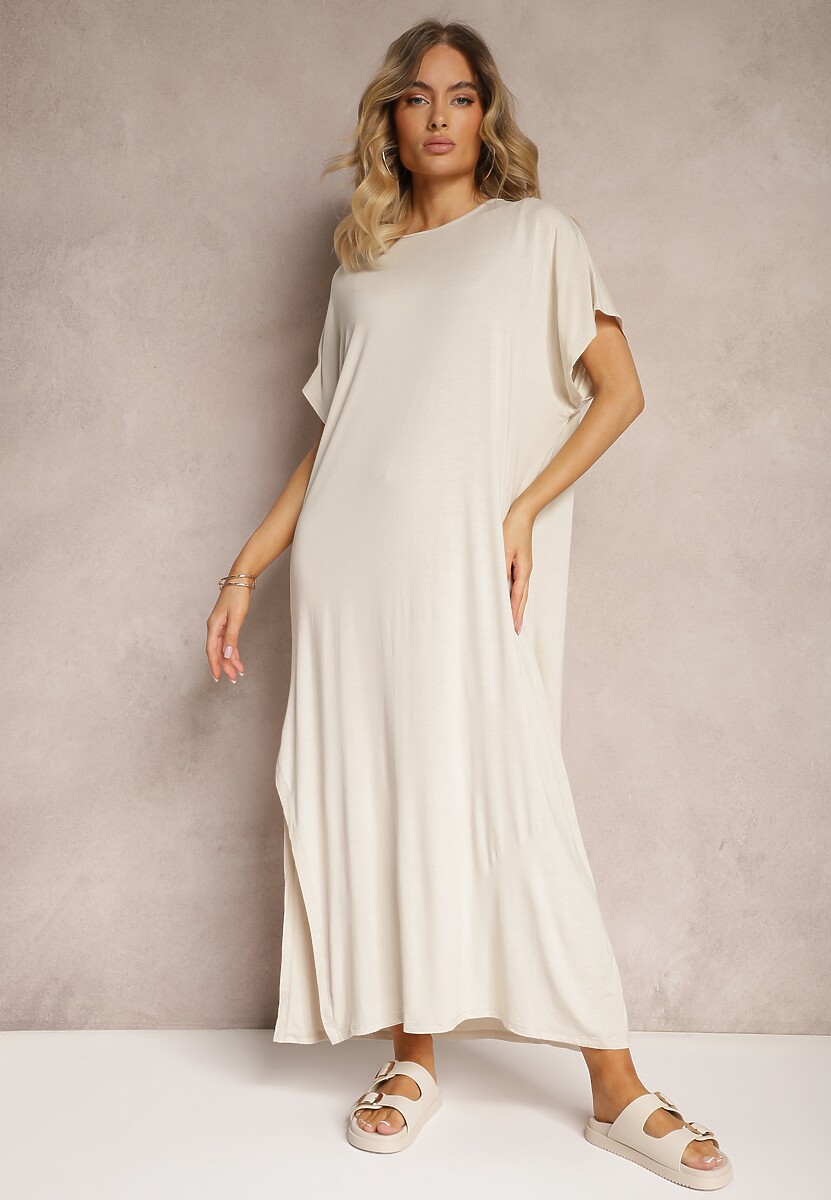 Czarna Pudełkowa Sukienka z Wiskozy z Rozcięciem Vimoray