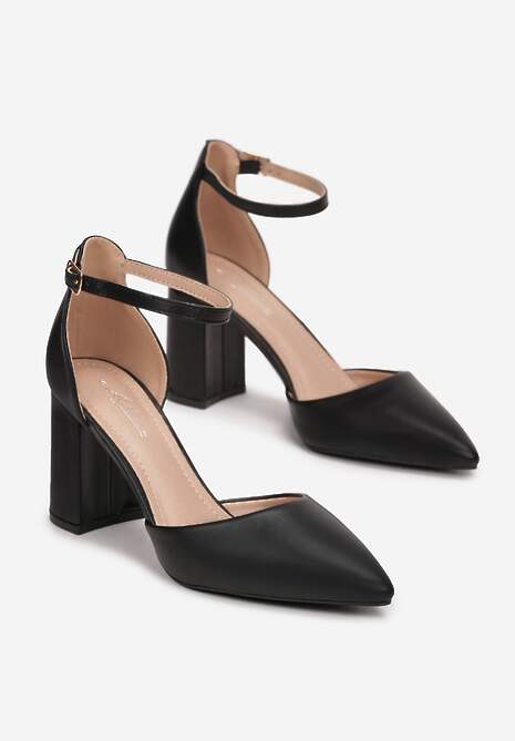 Czarne Czółenka na Słupku z Noskiem w Szpic