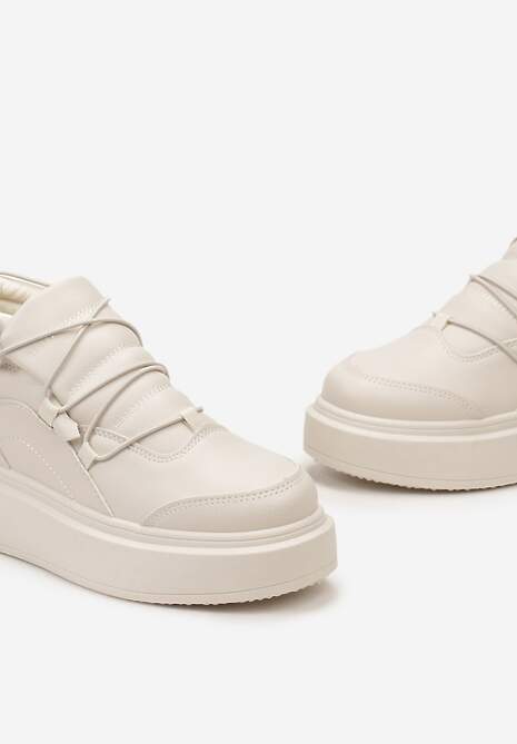 Beżowe Sneakersy z Regulowaną Gumką za Kostkę na Grubej Podeszwie Erkkia