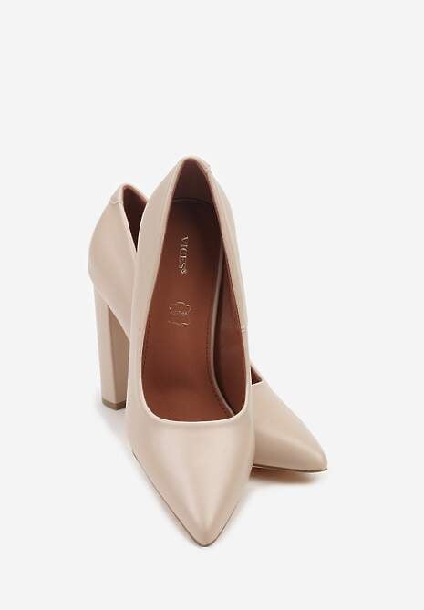 Beżowe Klasyczne Czółenka Vices na Słupkowym Obcasie ze Skórzaną Wkładką Divira