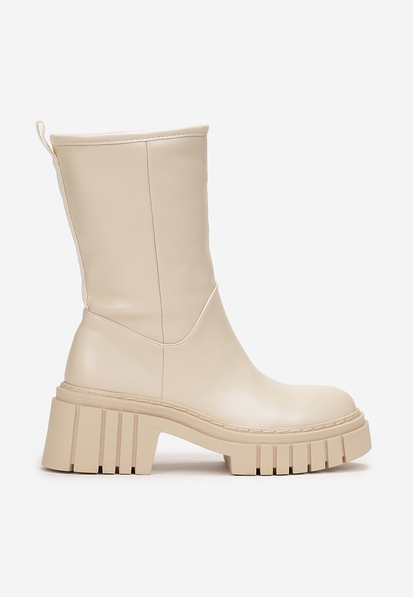 Beżowe Botki na Masywnej Podeszwie z Tłoczeniami Myhrassa