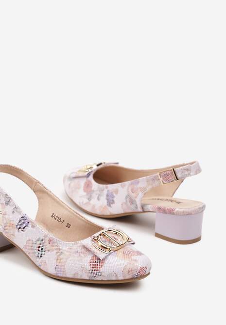 Różowe Czółenka na Słupku bez Pięty z Wkładką ze Skóry Naturalnej i Aplikacją Wotesa