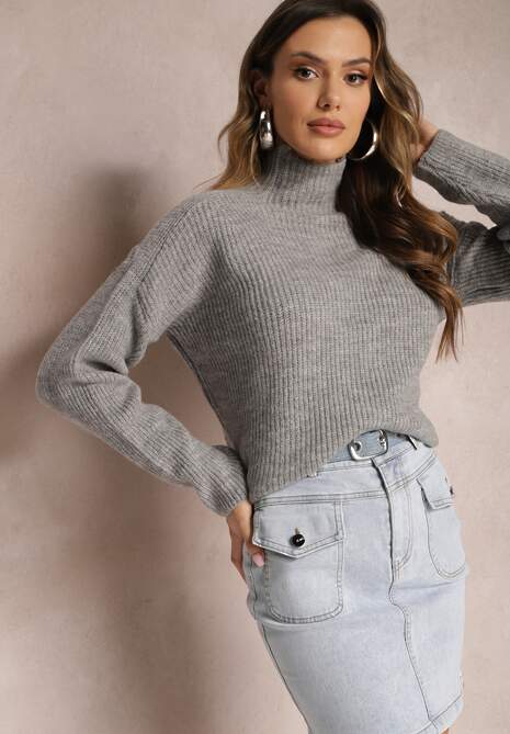 Szary Golf z Elastycznej Dzianiny Cuzze