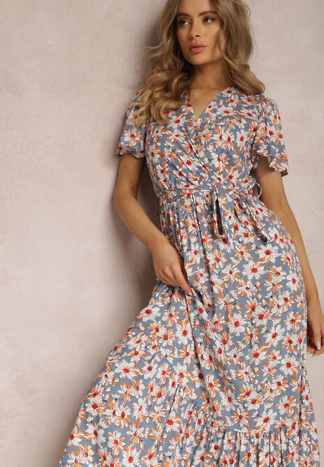 Niebiesko-Pomarańczowa Sukienka z Wiskozy Teofeneus