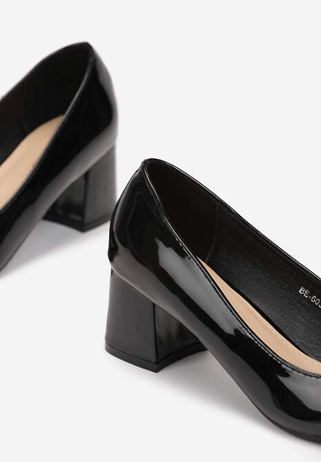 Czarne Lakierowane Czółenka na Słupku ze Szpiczastym Noskiem Nomiza