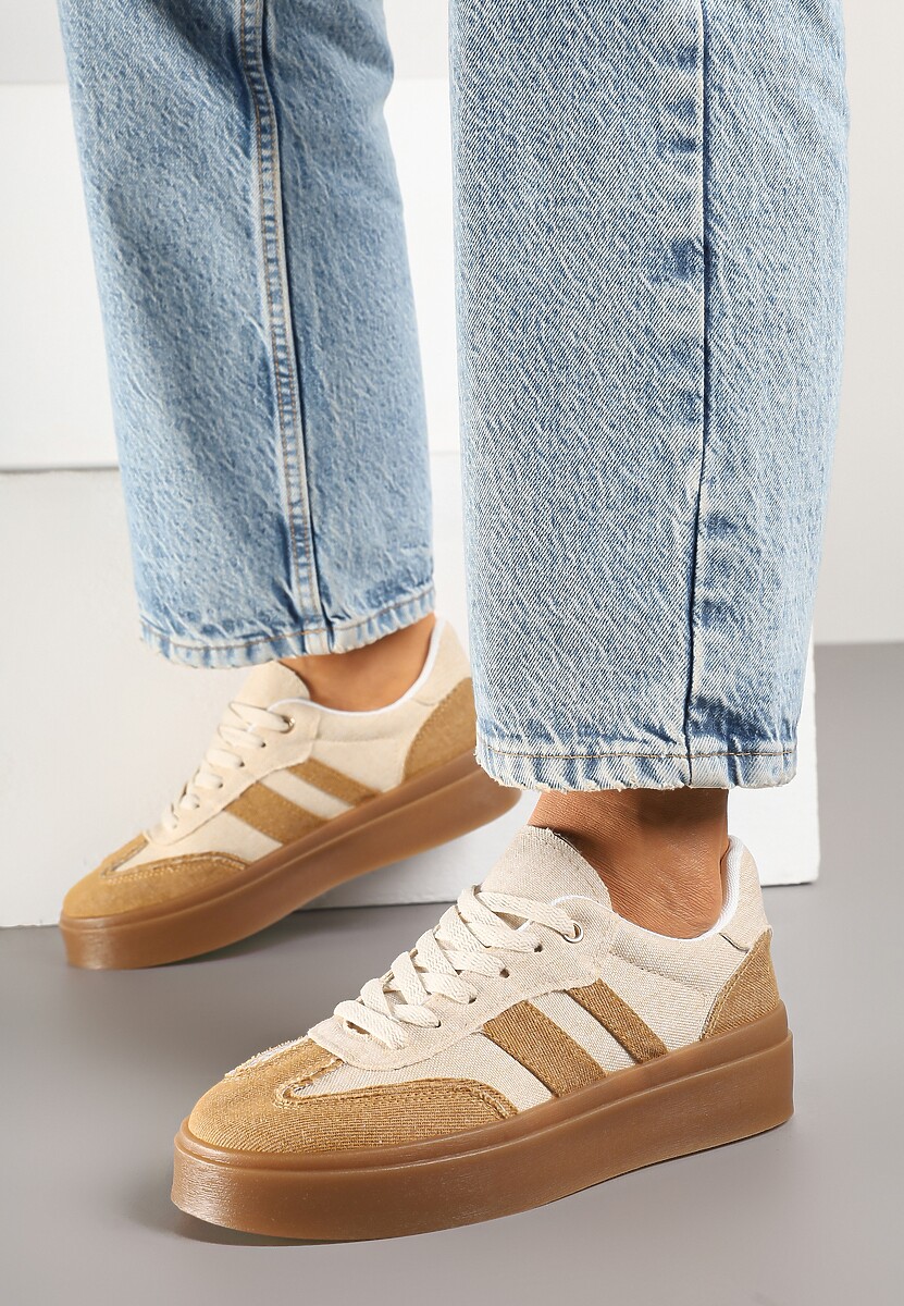 Beżowe Sneakersy Tenisówki na Kauczukowej Podeszwie Ardisora