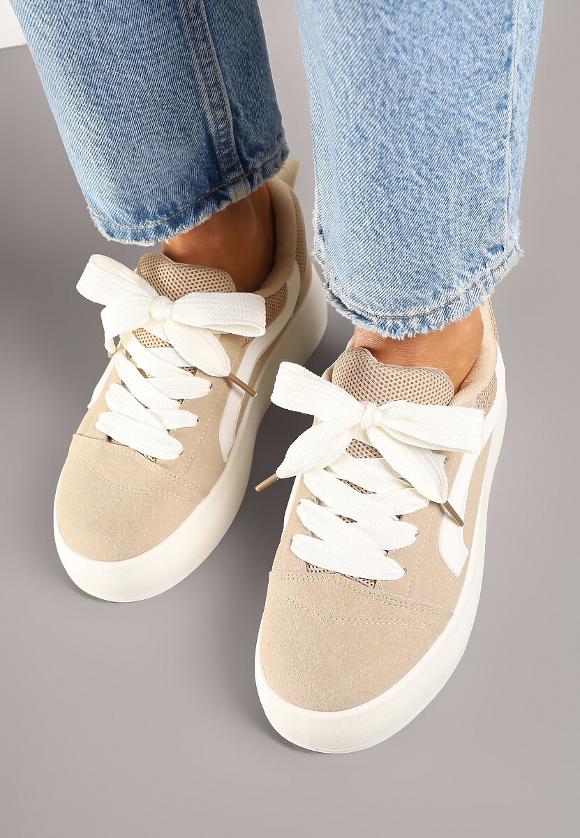 Ciemnobeżowe Sneakersy Kultowe Tenisówki na Grubej Podeszwie Nurisora