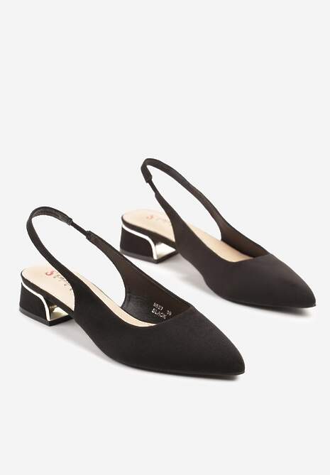 Czarne Sandały Typu Slingback ze Skórzaną Wkładką i Metaliczną Wstawką Wevessa