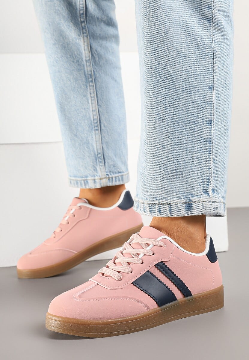 Różowe Sneakersy Typu Tenisówki Ozdobione Paskami Amolana