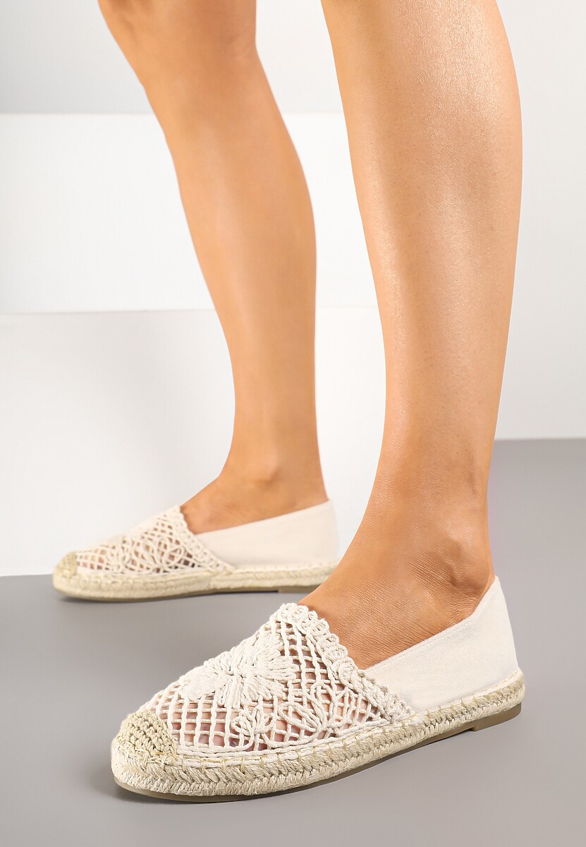 Beżowe Ażurowe Espadryle na Podeszwie z Plecionki Nusariana
