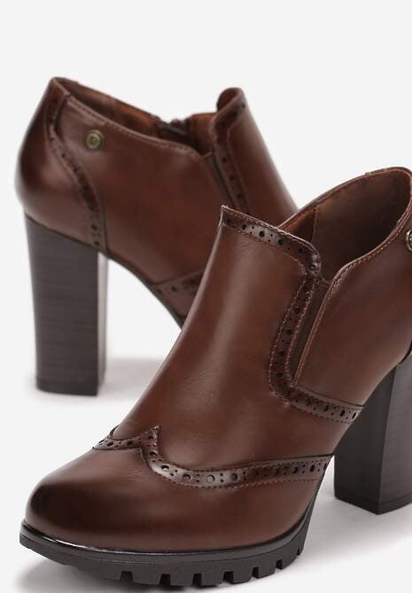 Brązowe Zasuwane Botki na Obcasie Liniwen
