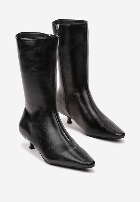 Czarne Eleganckie Botki na Obcasie Kaczuszka z Noskiem w Szpic Sanithe