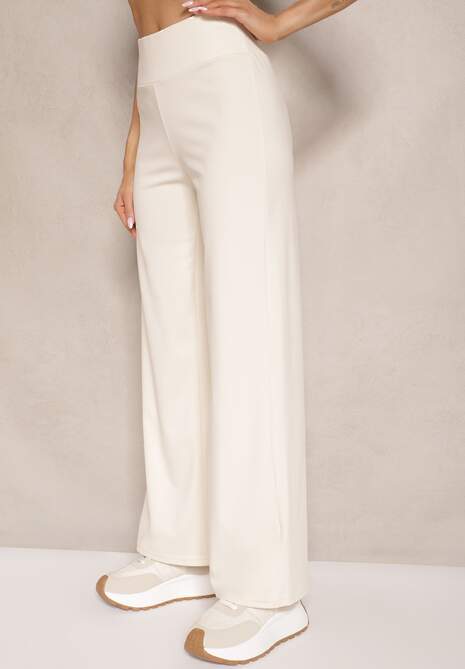 Jasnobeżowe Spodnie z Bawełną o Szerokim Kroju High Waist Efleria