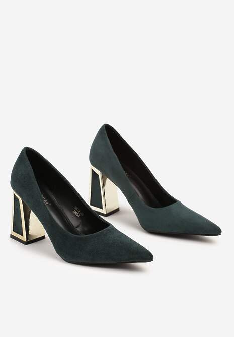 Zielone Wsuwane Czółenka z Ekozamszu na Stożkowym Obcasie Nevinara