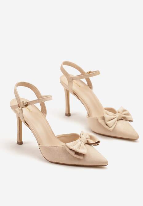 Beżowe Sandały na Szpilce Vices z Kokardą Saralin