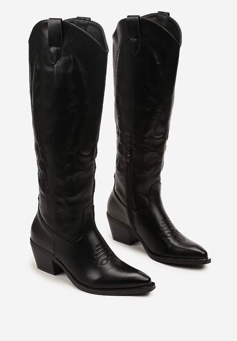 Czarne Kozaki Kowbojki na Niskim Stożku w Klasycznym Stylu Latarelle