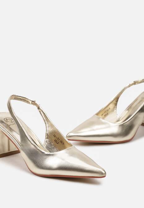 Złote Czółenka na Obcasie z Odkrytą Piętą i Szpiczastym Noskiem Edireda