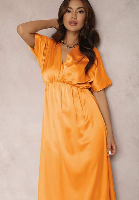 Pomarańczowa Sukienka Satynowa Cythora