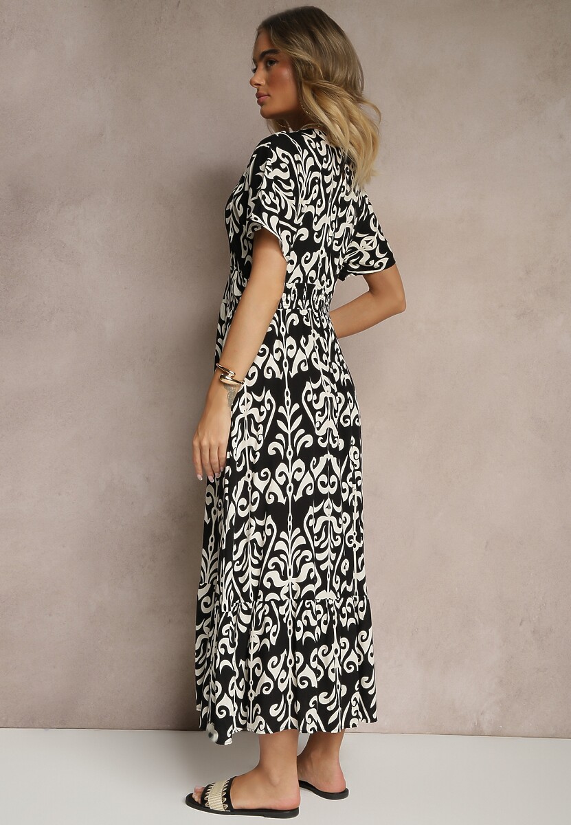 Czarna Wiskozowa Sukienka z Abstrakcyjnym Wzorem Tuledia
