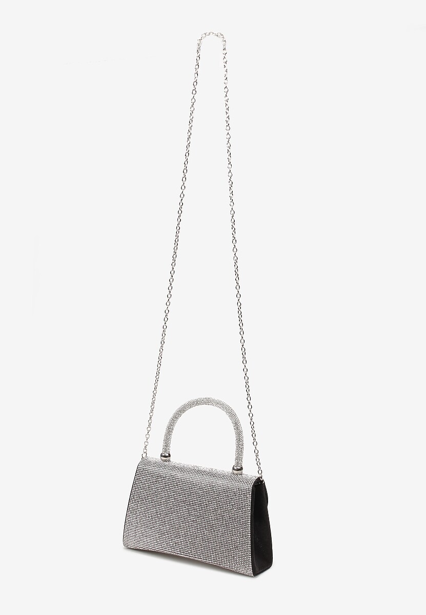 Czarna Połyskująca Torebka w Cyrkonie z Rączką Klesja