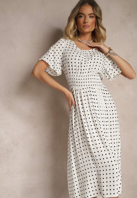 Biała Bawełniana Sukienka o Rozkloszowanym Fasonie w Kropki Tolimirae