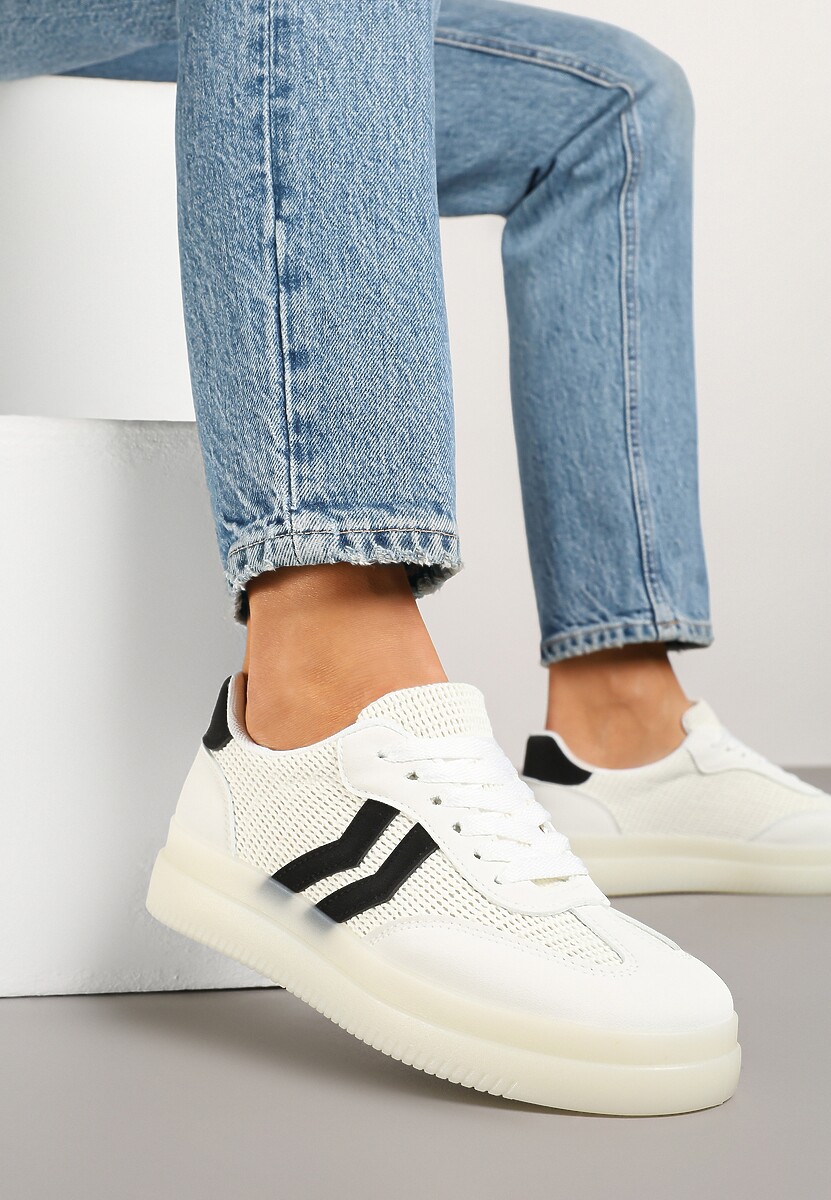 Białe Sneakersy Tenisówki Ozdobione Paskami Falovinia
