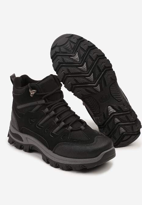 Czarne Buty Trekkingowe Traperki Vices ze Sznurowaną Cholewką Afellie