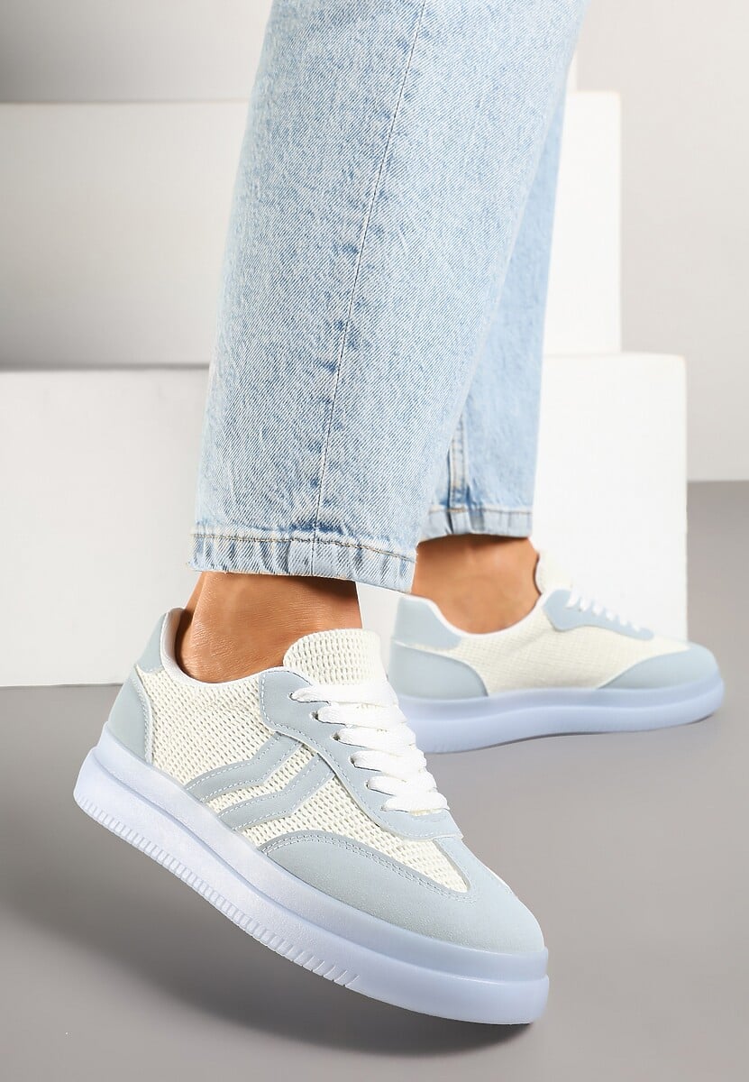 Niebieskie Sneakersy Tenisówki Ozdobione Paskami Falovinia