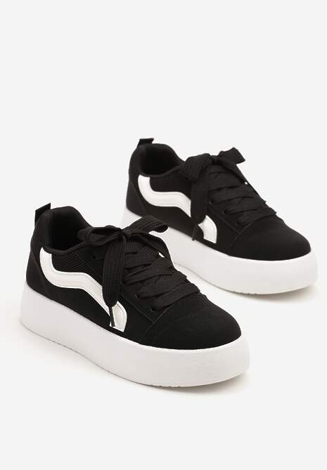 Czarne Sneakersy na Platformie z Geometrycznym Wzorem Kornelna