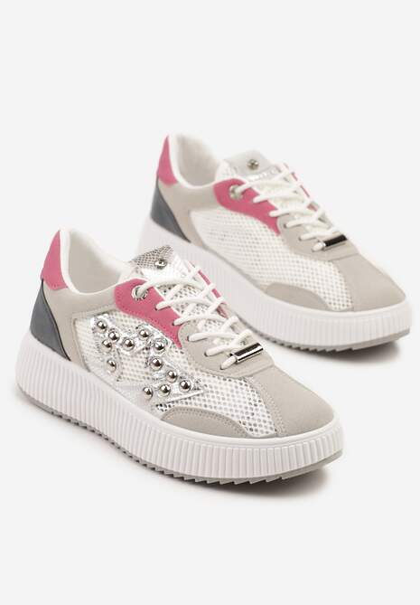 Szaro-Różowe Sneakersy Ozdobione Gwiazdą i Nitami Zeloti