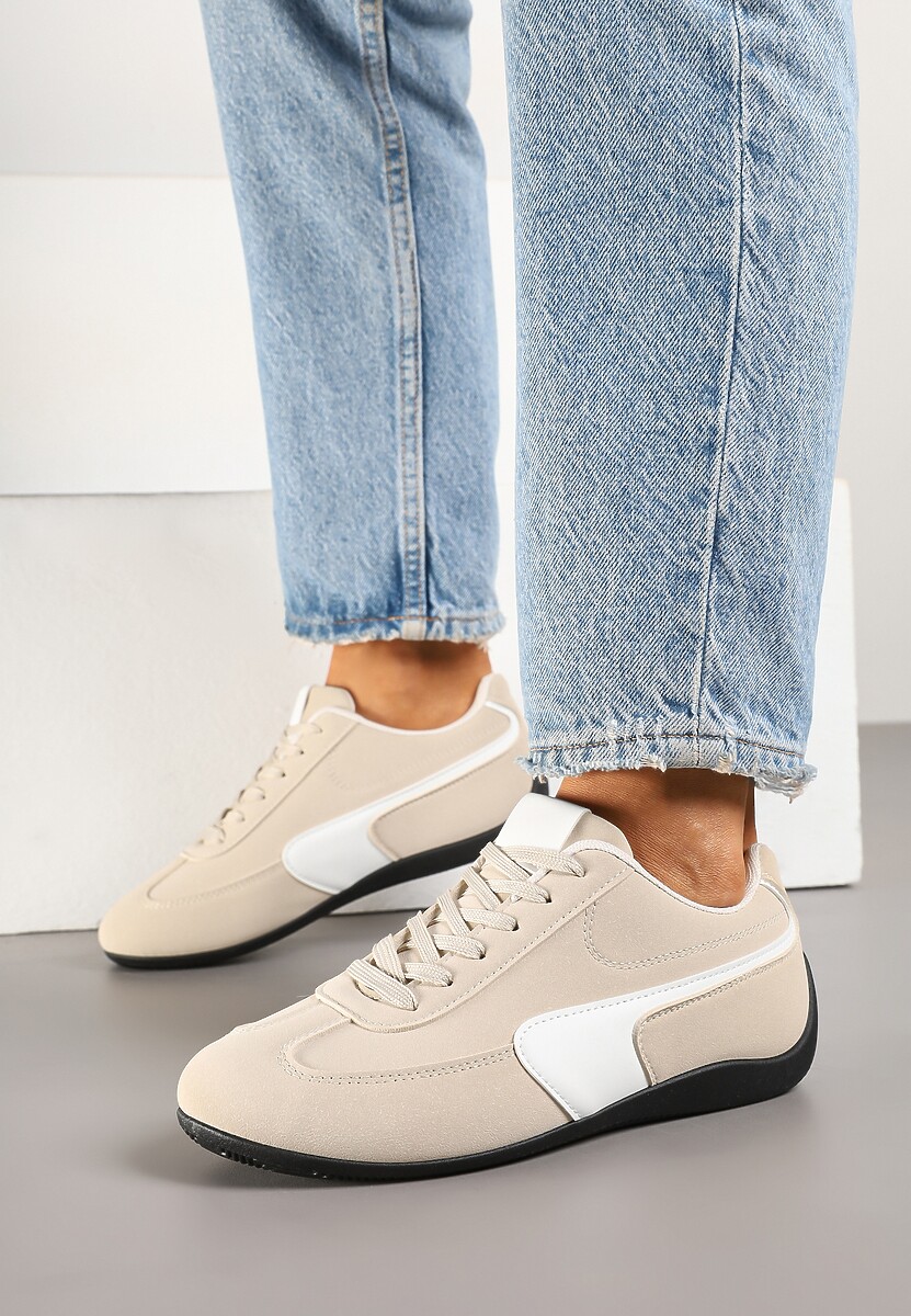 Beżowe Sneakersy Typu Klasyczne Tenisówki Zelritia