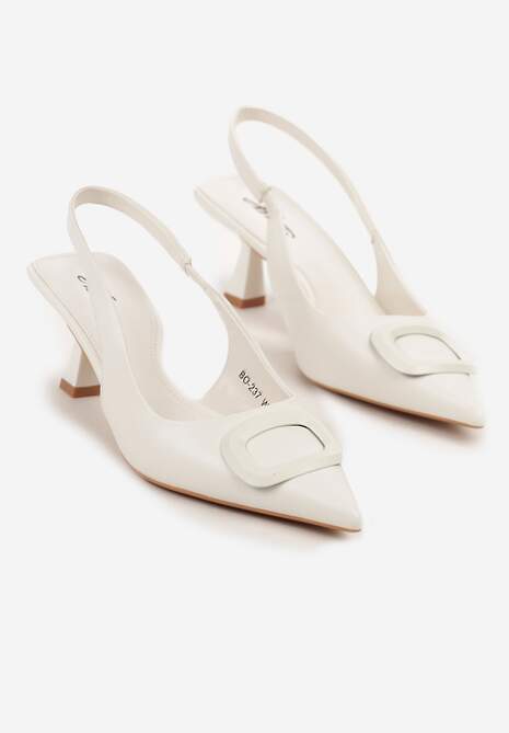 Białe Sandały na Szpilce Kaczuszce Slingback z Geometryczną Aplikacją Melanoriel