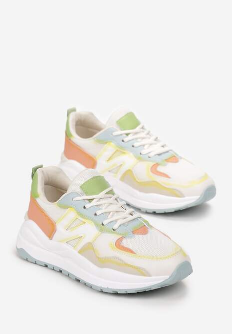 Biało-Pomarańczowe Sneakersy Przed Kostkę Zdobione Przeszyciami Flallesi