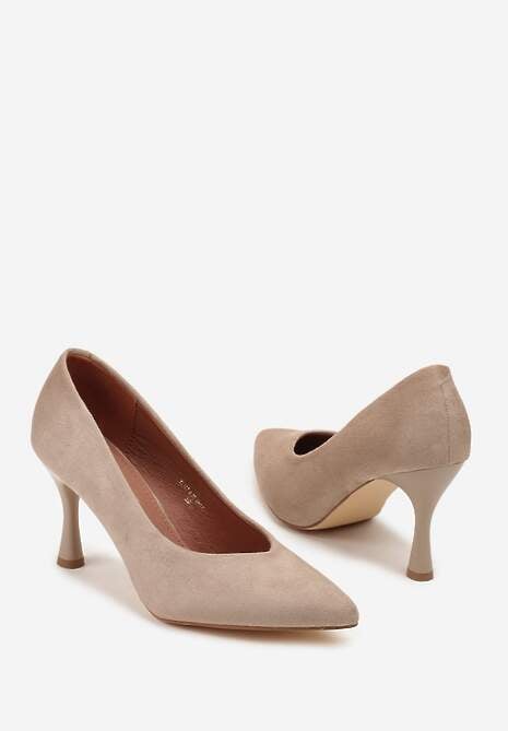 Ciemnobeżowe Szpilki Vices z Wkładką ze Skóry Naturalnej Muzite