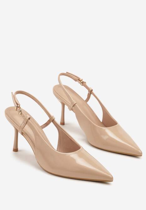 Ciemnobeżowe Sandały Lakierowane Vices na Szpilce Slingback Raleira