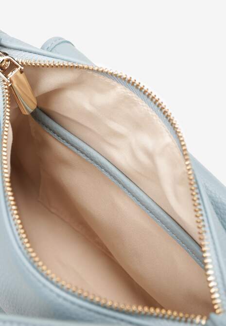 Jasnoniebieska Torebka z Ekoskóry z Naszytą Kieszonką i Metalicznymi Detalami Nibeni