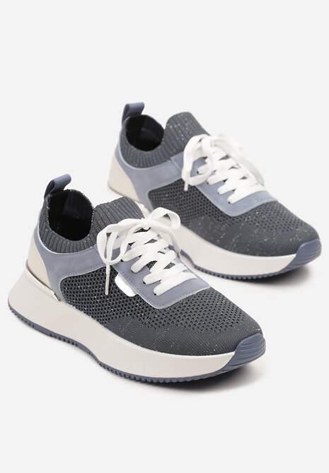 Niebieskie Sneakersy z Siateczkową Cholewką Saramis