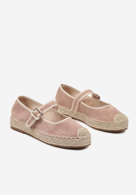 Różowe Espadryle Ozdobione Plecionką i Paskiem Olirane