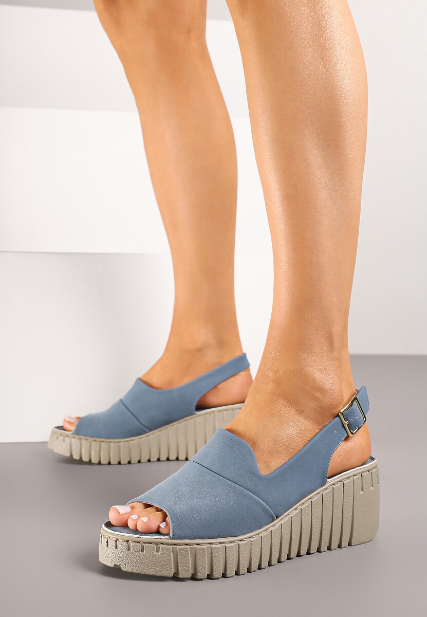 Niebieskie Sandały na Tłoczonym Koturnie Vices Reaveline