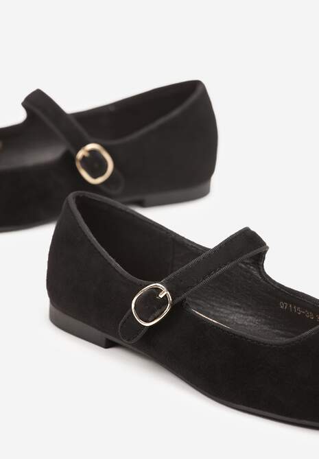 Czarne Balerinki Vices z Wkładką ze Skóry Naturalnej i Paskiem Nalisare