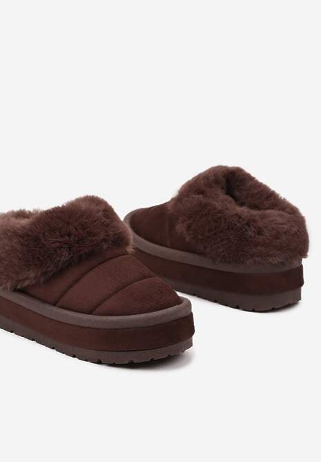 Brązowe Wsuwane Śniegowce na Platformie Ozdobione Futerkiem Sinthiana