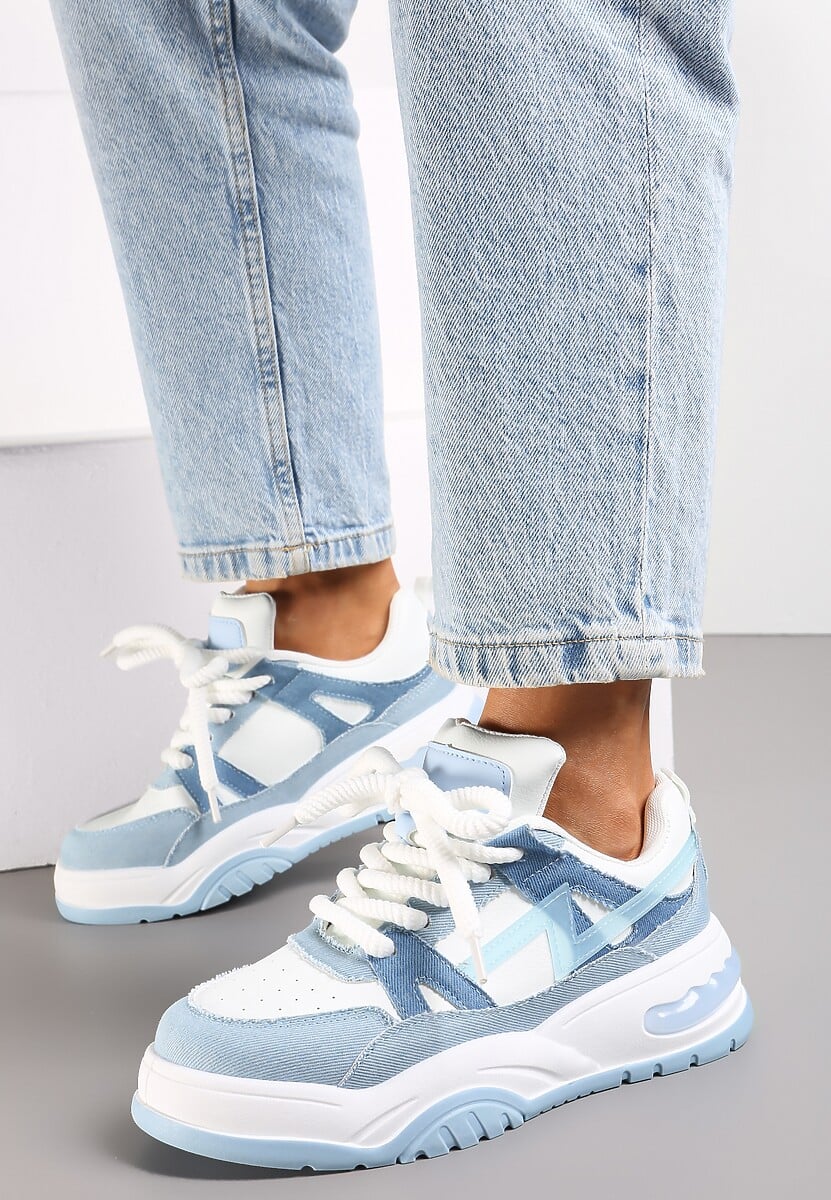 Niebieskie Sneakersy na Grubej Podeszwie z Szerokim Wiązaniem Iniestra