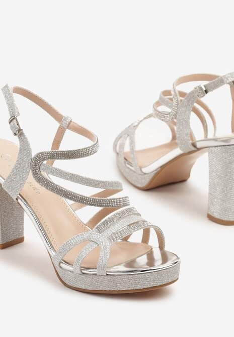Srebrne Cyrkoniowe Sandały na Słupku Lisaviana