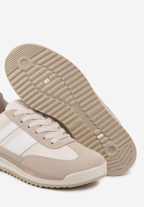 Beżowe Sneakersy w Stylu Kultowych Tenisówek z Przeszyciami Lelluria