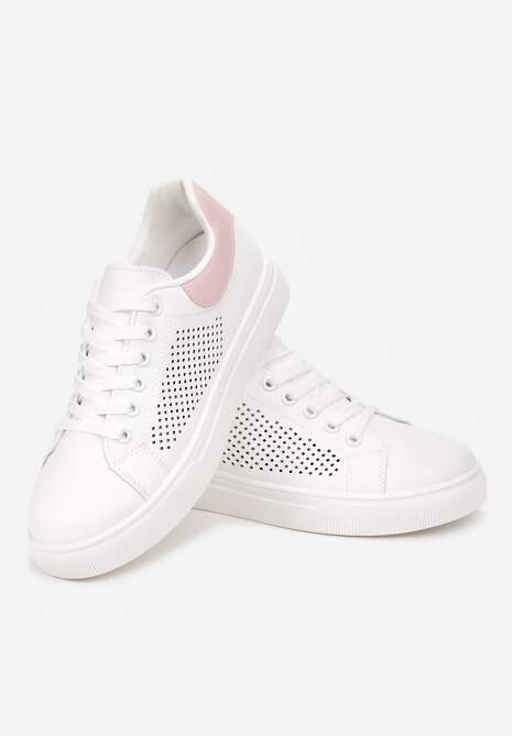Biało-Różowe Sznurowane Sneakersy z Cholewką przed Kostkę i Okrągłym Noskiem Oberena