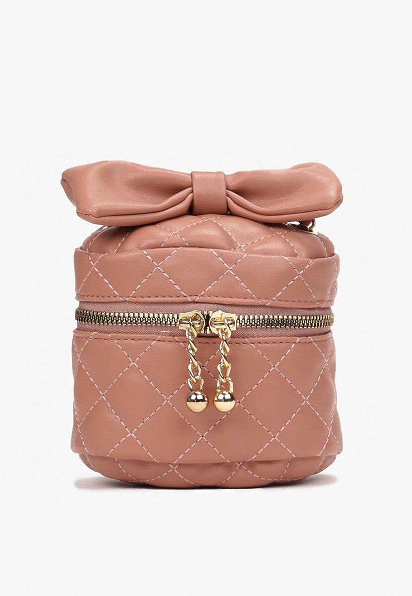 Różowa Kwadratowa Pikowana Torebka z Ozdobną Kokardą i Suwakami Vianefa