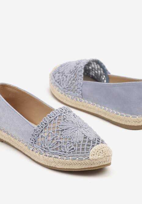 Niebieskie Espadryle z Ażurową Cholewką i Plecionką Sdivena