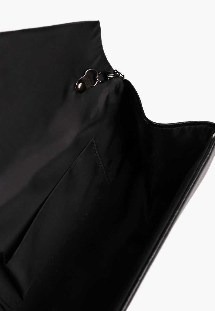 Czarna Metaliczna Torebka Kopertówka z Odpinanym Łańcuszkiem Flonne