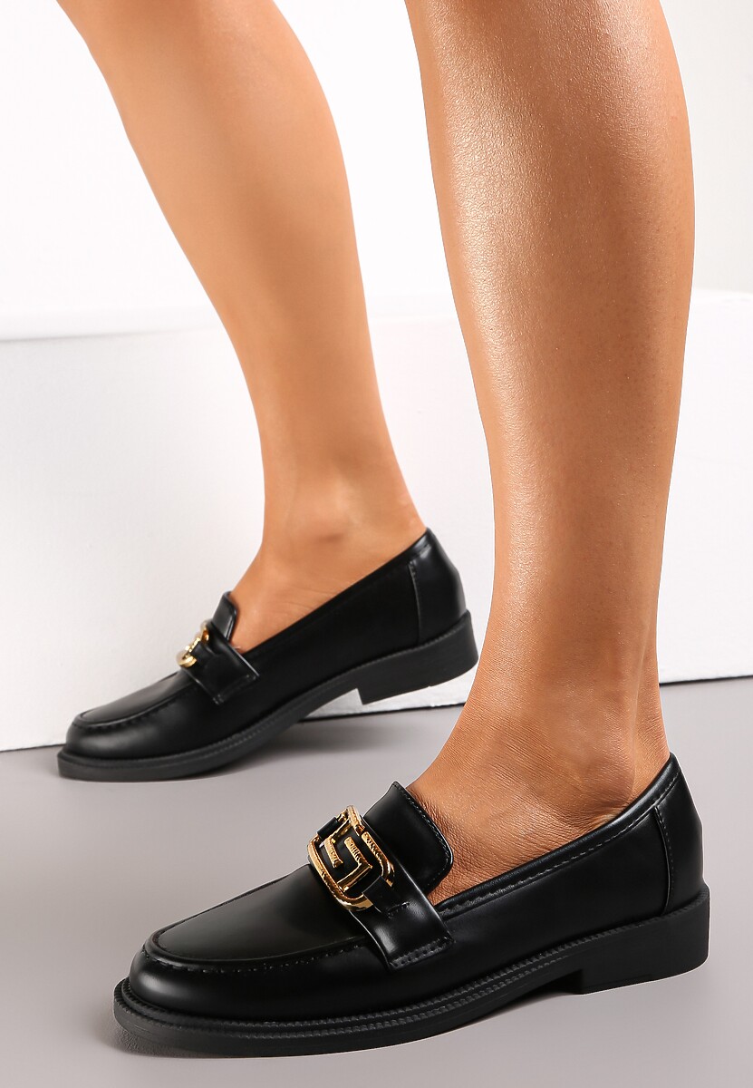 Czarne Mokasyny Wsuwane z Klamerką Wesley